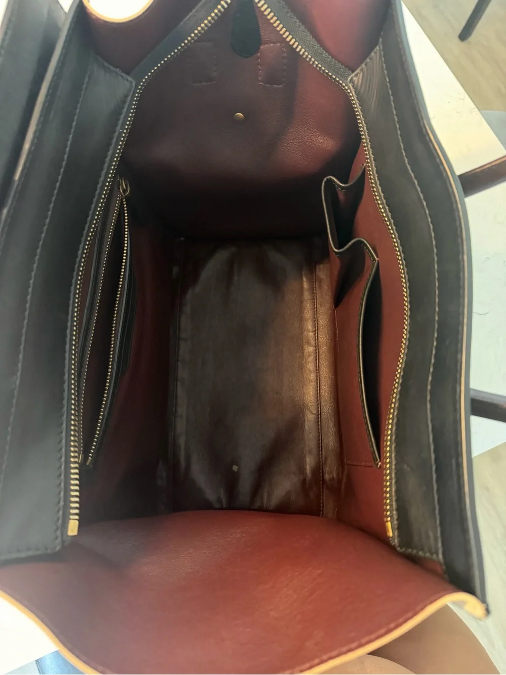 Celine Burgundy Leather Shoulder Bag with Black Trim